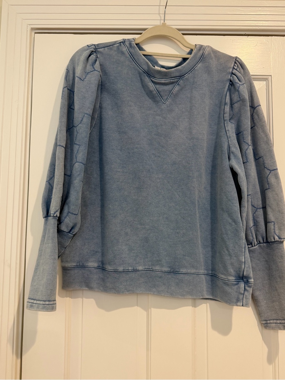 Fate Washed Light Blue Puff-Sleeve Sweatshirt